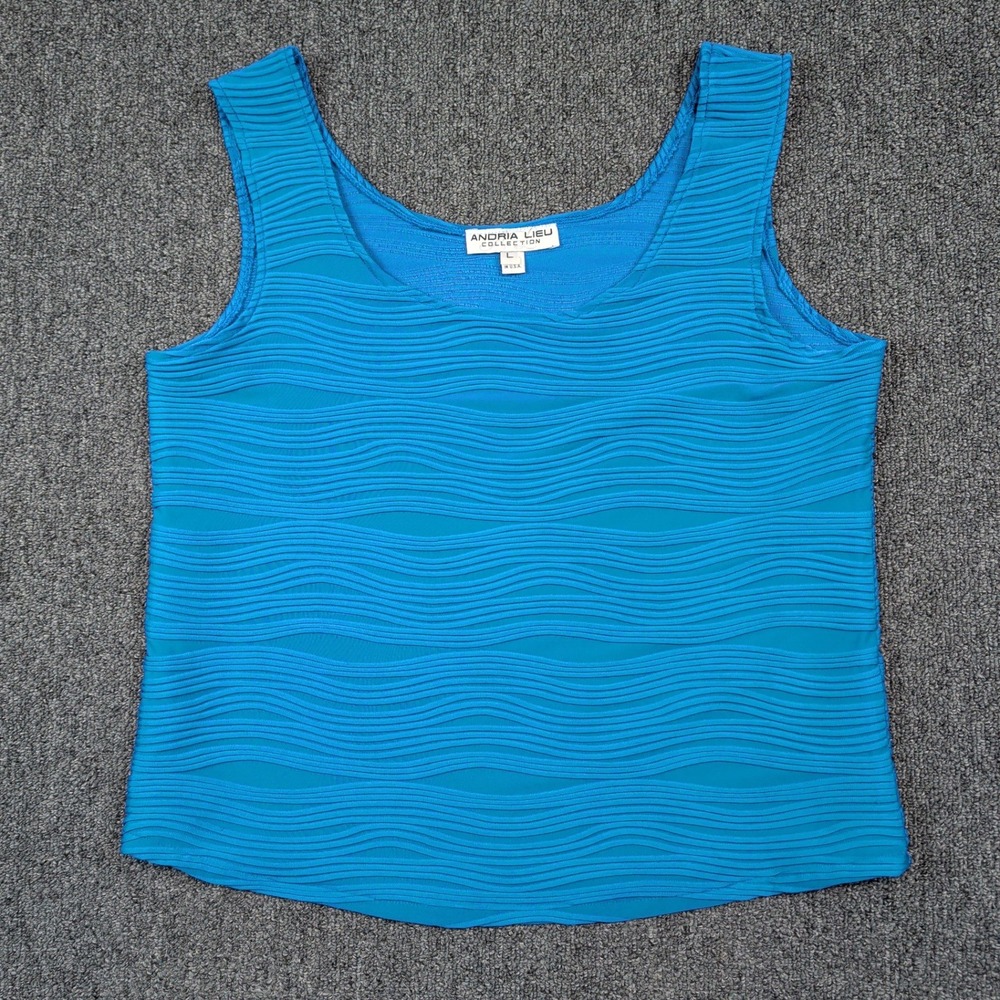 Andria Lieu Y2K Blue Textured Wavy Ripple Tank Large Costal Mermaidcore Costal